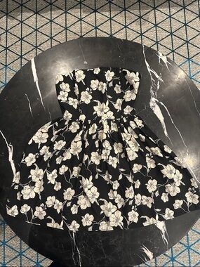 Forever 21 Black Strapless Floral Skater Dress with White Blossoms